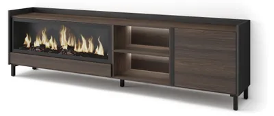 Image de Meuble tv effet bois de chêne et noir 212x35x61cm cheminée effet feu