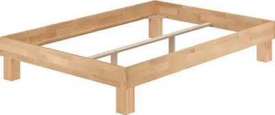 A wooden bed frame on a white background.