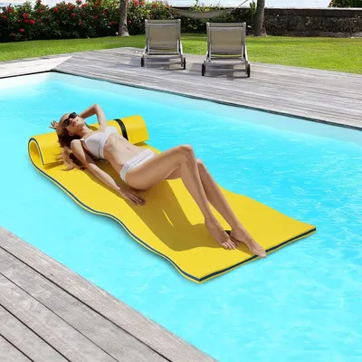 Produktbild von GOPLUS Schwimmbett mit Kissen für 1 Personen, Aufrollbare Schwimmmatte, Wasserdecke bis zu 60 kg Belastbar, Wasserhängematte mit 1,5 m Seil, XPE, für Pool Schwimmbad Meer
