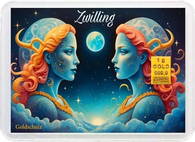 Produktbild von Grußkarte Sternzeichen Zwilling Gold 1g 1 Gramm Motivbox  - Geschenk + Echtheitszertifikat