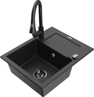 Produktbild von Mexen Enzo 1 Becken-Granitspüle mit Abtropffläche und Mischbatterie Elia, Schwarz/Silbermetallic - 6506-73-670101-70-B