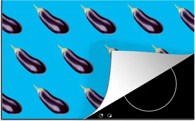 Produktbild von KitchenYeah© Herdabdeckplatte Gemüse - Aubergine - Muster - Blau , 81x52cm, Küche Deko, Glaskeramikkochfeld Herdabdeckung, Abdeckplatte fùr Kochfeld