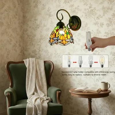 Image de Libelle - Applique murale à 1 lampe - Douille E27 - 110 V CA - Non dimmable - Ampoule non fournie - Verre coloré - Orange