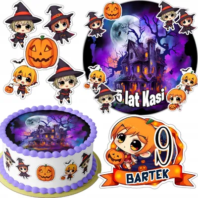 Image de Zestaw Opłatek Na Tort 20Cm + 16 Postaci - Halloween + Imię 15Cm 18Cm
