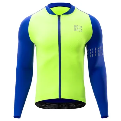 Obrázok produktu pre ROCKBROS pánske cyklistické tričko s dlhým rukávom, zimná fleecová verzia, priedušné a s reflexnými prvkami, vhodné na jar, jeseň a jazdu na horskom bicykli (MTB), žltá farba, európska veľkosť 2XL