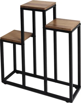Image de Bauerkraft H-027 Support métallique à deux niveaux pour 3 fleurs, chêne rustique