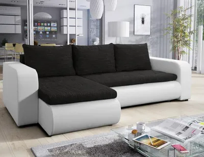 Produktbild von Easy4You Brooklyn Schwarz und Weiß Kunstleder Ecksofa L-Form 245 cm mit Schlaffunktion und Stauraum - Schlafsofa mit Bettkasten - Moderne Wohnzimmermöbel – Stoff: Lawa 06/Soft 17
