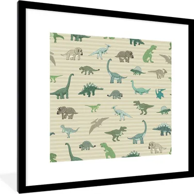 Produktbild von MuchoWow® Gerahmtes Poster Dinosaurier - Braun - Grün - Jungen - Mädchen - Kinder 40x40 cm - Poster mit Schwarzem Bilderrahmen Wandposter Rahmen Foto Bilder - Poster - Plakat im Rahmen
