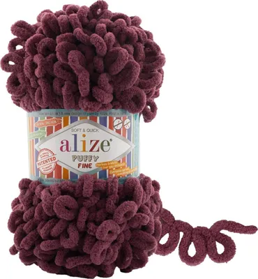 Produktbild von Alize Puffy Fine 956 Weinrot Loopgarn 100g – Fingerstricken, superweich