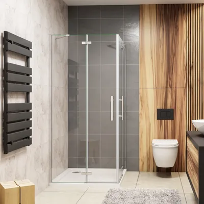 Produktbild von 90x90x185cm Duschtür Eckeinstieg Scharniertür Duschabtrennung Dusche Duschkabine
