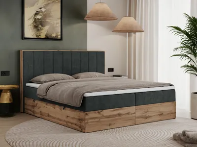 Obrázek produktu pro Kontinentální poste Boxspring s úložným prostorem BELLISSIMO 7-zónovou matrací - 200x200 cm - Multipocket H3 | Šedá Strukturovaná látka - Topper T25