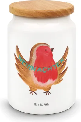 Produktbild von Mr. & Mrs. Panda Dose Rotkehlchen Weihnachten - Weiß - Geschenk, Aufbewahrungsdose, zuckerdose, Keksdose, Weihnachtsgruß, Frohe, Vorratsdose, Heiligabend, Xmas, Winter