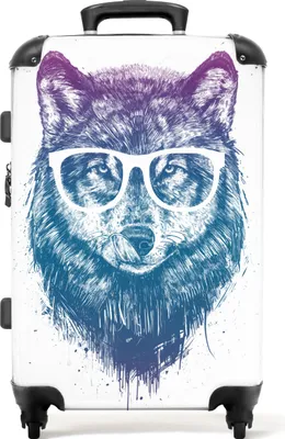 Produktbild von NoBoringSuitcases.com® Großer Koffer - Wolf - Brille - Zitat - Tiere - Kombinationsschloss TSA - Hartschalen Trolley 4 Rollen - 72 liter - Reisekoffer - 66 cmKoffer Mittelgroß 67x43x25 cm, 72L,