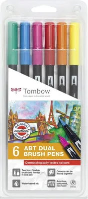 Produktbild von Tombow 272472063, Fein / Mittel, 6 Farben, Blau, Grün, Orange, Pink, Rot, Gelb, Rundspitze & Bürstenspitze, Mehrfarbig, Rund