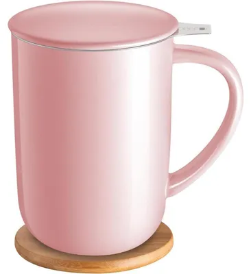 Immagine prodotto di Tazze da tè con infusore e coperchio, capacità 473 ml, rosa, in Vetroceramica e bambù