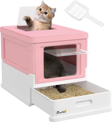 Produktbild von PawHut Katzentoilette Katzenklo mit Deckel Schaufel Katzenhaus Kunststoff Rosa
