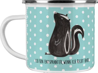 Produktbild von Mr. & Mrs. Panda Teetasse Stinktier Sitzen - Türkis Pastell - Geschenk, Teebecher, Recht, emaillebecher, Skunk, becher emaille, Raubtier, Büro, Kaffeepott, Outdoor