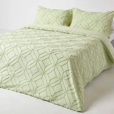 Immagine prodotto di Biancheria da letto HOMESCAPES in percalle 230 x 220 cm verde, 100% cotone, con motivo a rombi