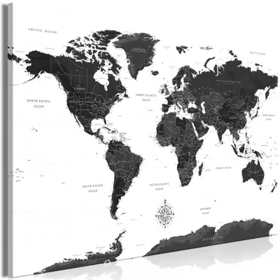 Obrázek produktu pro Obraz z netkaného plátna - Černobílá mapa (1 díl) šířka 120x80 cm Karten k-A-0423-b-a