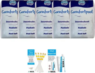 Produktbild von Sparpackung - Poolsalz - 100 kg (5 x 20) & WAYS Reparaturset und Teststreifen