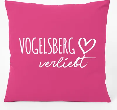 Produktbild von Huuraa Kissen Vogelsberg verliebt 40x40cm mit Füllung Fuchsia Baumwolle Dekokissen Geschenkidee