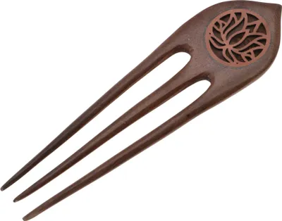 Produktbild von Ethno Holz Haarspange, Boho Haarnadel, Haarforke - Lotus, Braun, 14*3,5 cm, Haarspangen, Haarschmuck