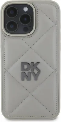 Produktbild von DKNY Kunstleder Quilted Stack Logo Hülle für iPhone 16 Pro Grau Schutzhülle