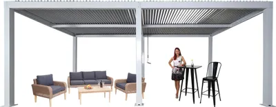 Produktbild von Pergola HWC-L46, pawilon ogrodowy z listew, rama aluminiowa 11cm, rynna przeciwdeszczowa, 3x6m ~ biały