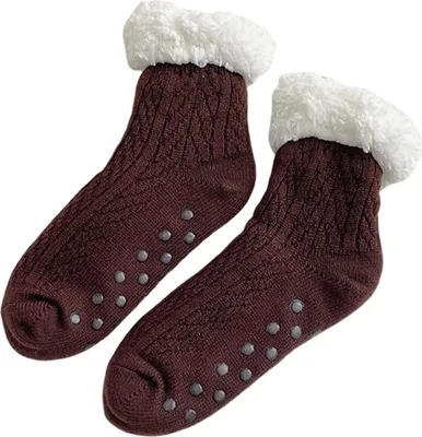 Produktbild von Flauschige, warme Haussocken für Damen, kuschelige, flauschige Fleece-gefütterte Socken mit Anti-Rutsch-Sohle, weiche Thermosocken für den Winter.