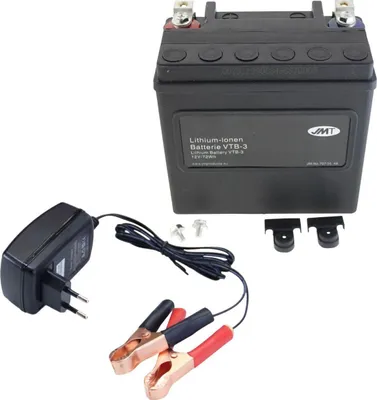 Imagen del producto de Batería de iones de litio JMT VTB-3 V-Twin, 12 V, 8 Ah, polo positivo a la derecha, cumple con la norma DIN 51216 + cargador