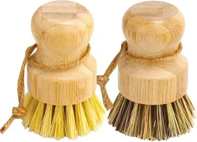 Image de Set de deux brosses à vaisselle en bambou – Brossettes écologiques en bois pour la cuisine et le nettoyage