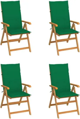 Produktbild von Gartenstühle 4 Stk. mit Grünen Kissen Massivholz Teak