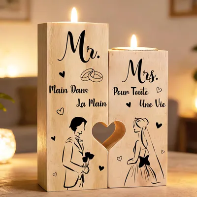 Productafbeelding van Houten kandelaar - Decoratieve kandelaar voor stompkaarsen - Tafeldecoratie - Set van 3