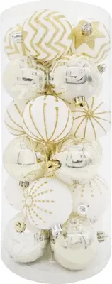 Produktbild von 24 Weihnachtskugel Ø6cm Set Weihnachten Christbaumkugel Bruchfest Baumschmuck Weiß/Gold
