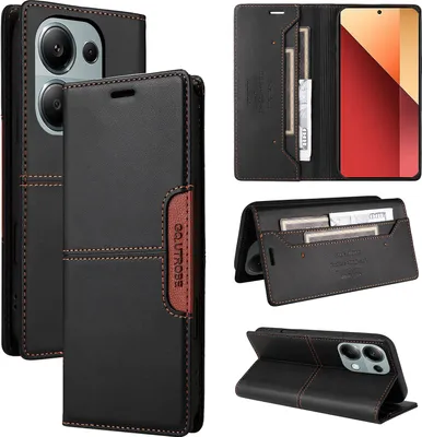 Obrázek produktu pro Pouzdro pro Xiaomi Redmi Note 13 5G, kožené flipové peněženkové pouzdro s přihrádkou na karty a stojánkem Černý