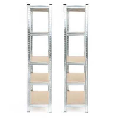 Obrázok produktu pre Wiltec set 2x regál pre vysoké zaťaženie 180x90x40cm, celková nosnosť 875 kg, pozinkovaný oceľový regál bez skrutiek, nákladný regál s 5 policami, dielenský regál
