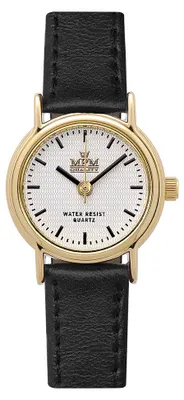 Produktbild von MPM-Quality Damenuhr Trouw Gold Lederarmband Schwarz Zifferblatt Weiß