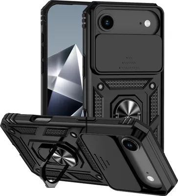 Obrázek produktu pro Pouzdro pro iPhone Air dvouvrstvé pouzdro s posuvným krytem kamery a prstencovým stojánkem černé