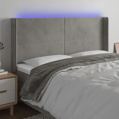 Produktbild von LED Kopfteil Hellgrau 183x16x118/128 cm Samt , Kopfteile Design 2024
