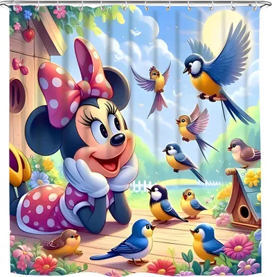 Obrázok produktu pre Dizajnová multifunkčná záclona 180x180 cm - Myška Minnie a sýkorky