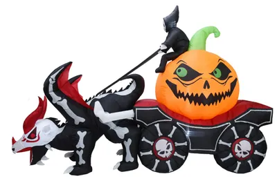 Productafbeelding van Opblaasbare Halloween-decoratie: spook en pompoen, 270 cm, zelfopblazend met ingebouwde ventilator en LED-verlichting, waterdicht, geschikt voor zowel binnen- als buitengebruik