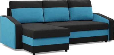 Produktbild von Ecksofa mit Schlaffunktion, Universelle Seite, Schwarz + Blau