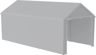 Image de Garage en toile, grand abri pour voiture, tente de garage, auvent pour voiture, abri de stockage, résistant aux UV, imperméable, abri avec fenêtre à enroulement (3x6 m, gris)