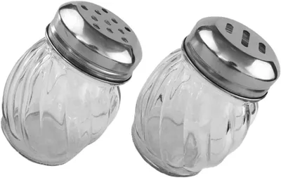Produktbild von 2 Gewürzflaschen aus Glas als Salz- und Pfefferstreuer für die Küche, platzsparend für den Haushalt und das Grillen im Freien