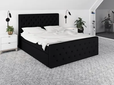Produktbild von Boxspringbett LULI 140 x 200 mit 2 Bettkästen, Bonell-Matratze und Topper. Farbe: Schwarz