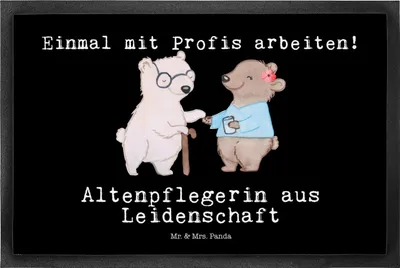 Produktbild von Mr. & Mrs. Panda Türvorleger Altenpflegerin Leidenschaft 40 x 60 cm - Schwarz - Geschenk, Fussmatte, Schmutzfänger, Bodenvorleger, Türmatte, Lustig, Schmutzmatte, Beruf