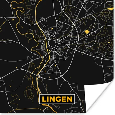 Produktbild von MuchoWow® Poster Stadtplan - Deutschland - Gold - Lingen - Karte 100x100 cm - Babyzimmer