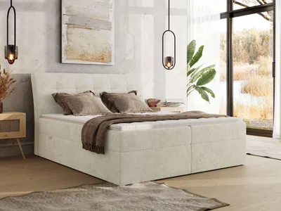 Produktbild von MKS MEBLE Boxspringbett DAGOS 140 x 200 cm mit Bettkasten & Stauraum, 7-Zonen Matratze H3 , Inkl. Topper Visco, Hotel-Design, Doppelbett mit hohem Kopfteil - Schenille grob gewebt