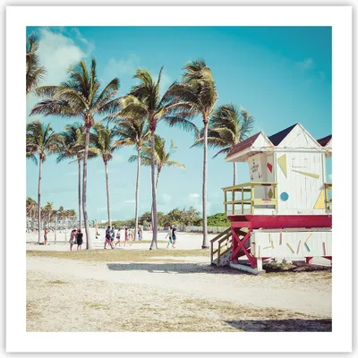 Produktbild von Poster - Poster ohne Rahmen - Strand Miami Florida - 60x60 cm - Wand Bild - Wanddeko - Wandbilder - Kunstposter - Wandposter - Bilder - Kunstdruck - Wanddekoration - Wandbild - P2XAC60x60-4332