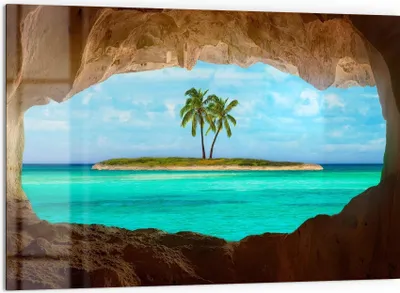 Produktbild von DEQORI Küchenrückwand Glas 60x40 cm 'Palmenparadies' Spritzschutz Bad Rückwand Küche